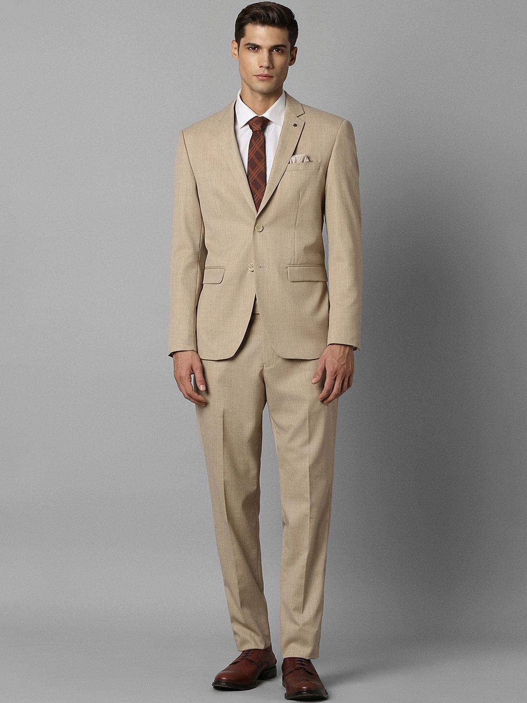 

Louis Philippe Slim-Fit Single-Breasted Two-Piece Formal Suit, Beige