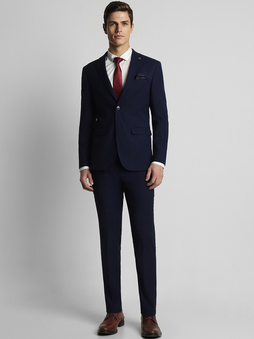 

Peter England Elite Slim-Fit Single-Breasted Two-Piece Formal Suit, Navy blue