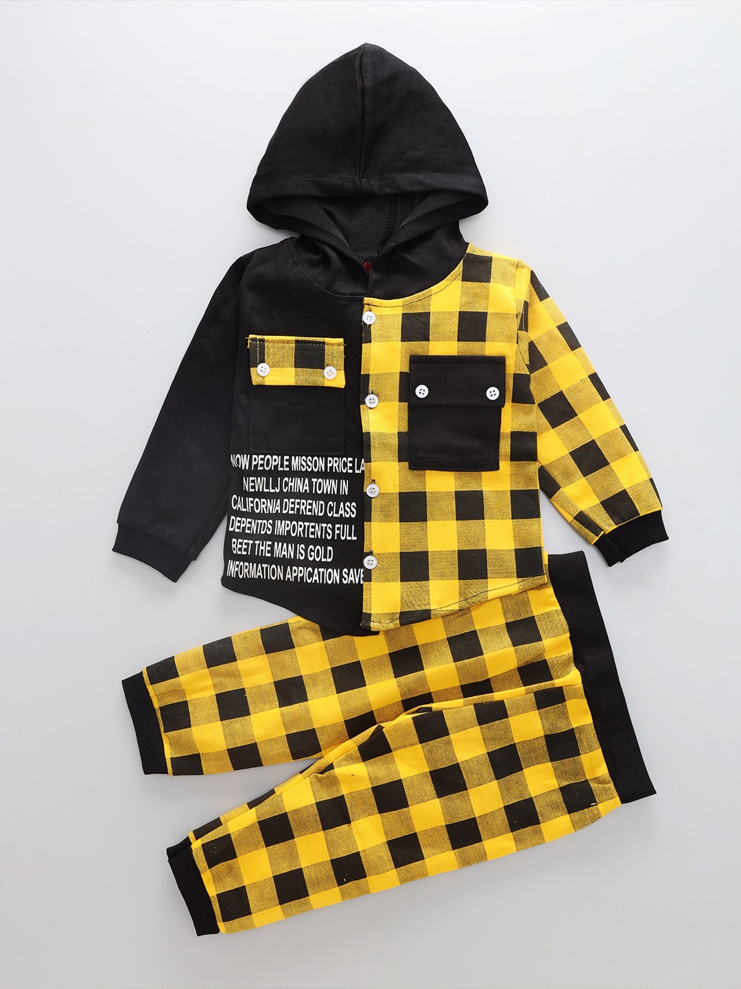 

BAESD Boys Checked Hooded Shirt with Trousers, Yellow