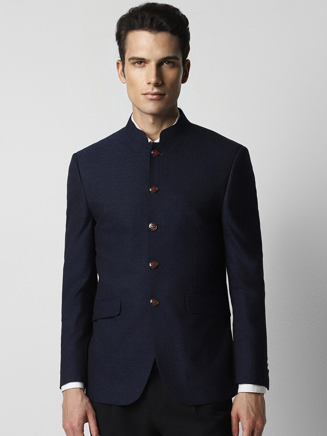 

Van Heusen Printed Slim-Fit Single-Breasted Blazer, Navy blue