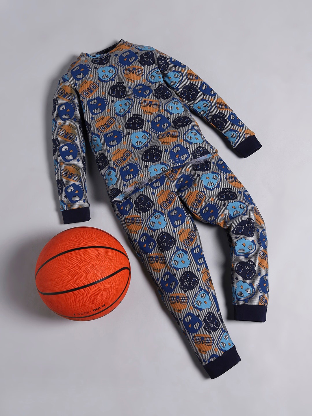 

RAINE AND JAINE Boys Graphic Printed Pure Cotton Night suit, Blue