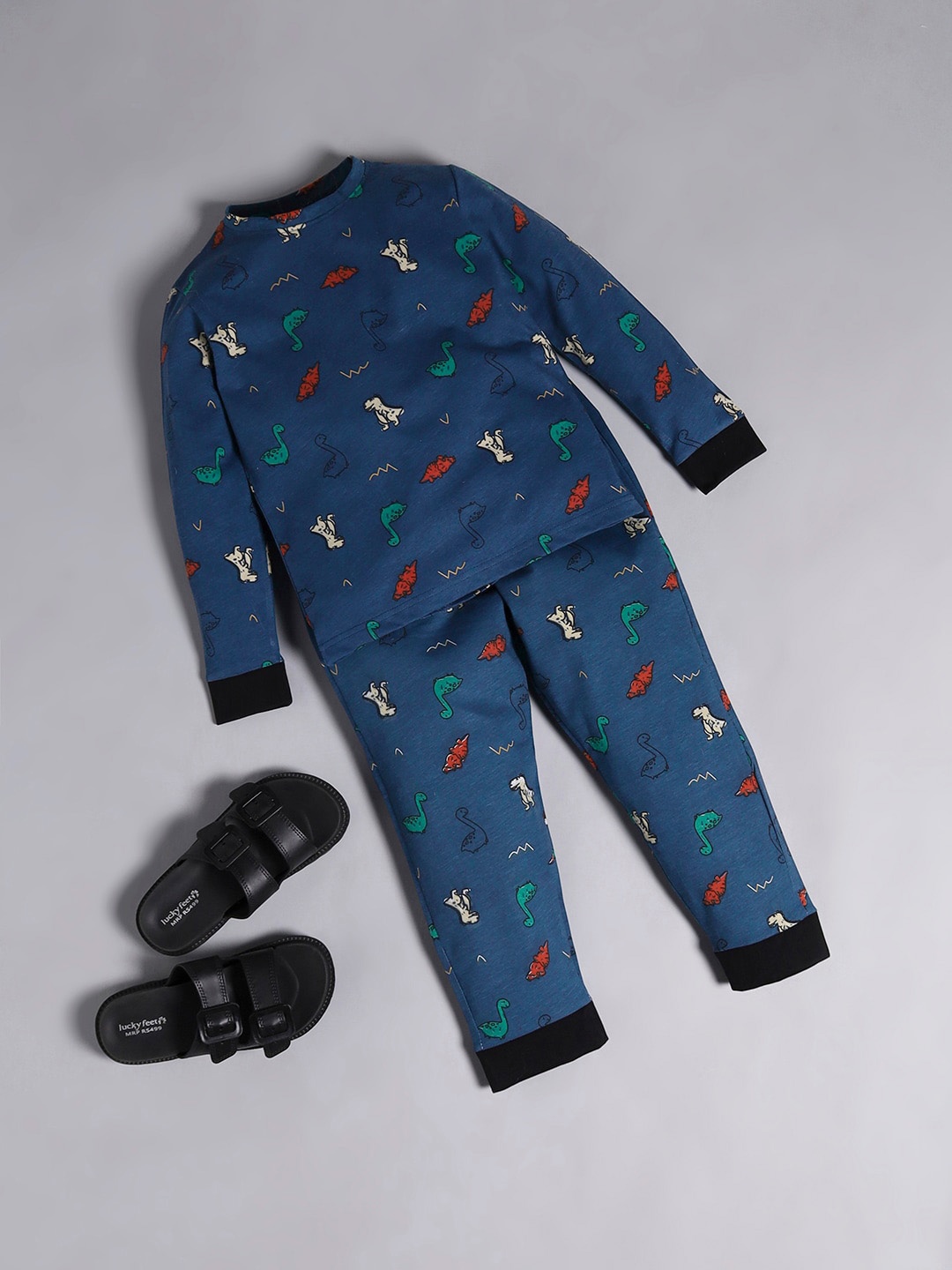 

RAINE AND JAINE Boys Conversational Printed Long Sleeves Pure Cotton T-shirt With Pyjamas, Blue