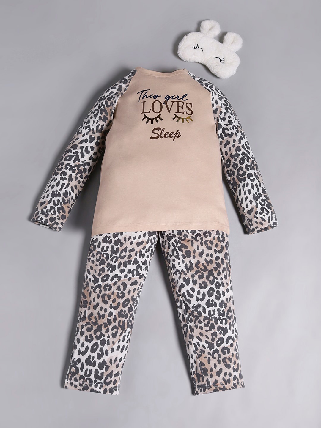 

RAINE AND JAINE Girls Animal Printed Pure Cotton T-shirt & Pyjama, Beige