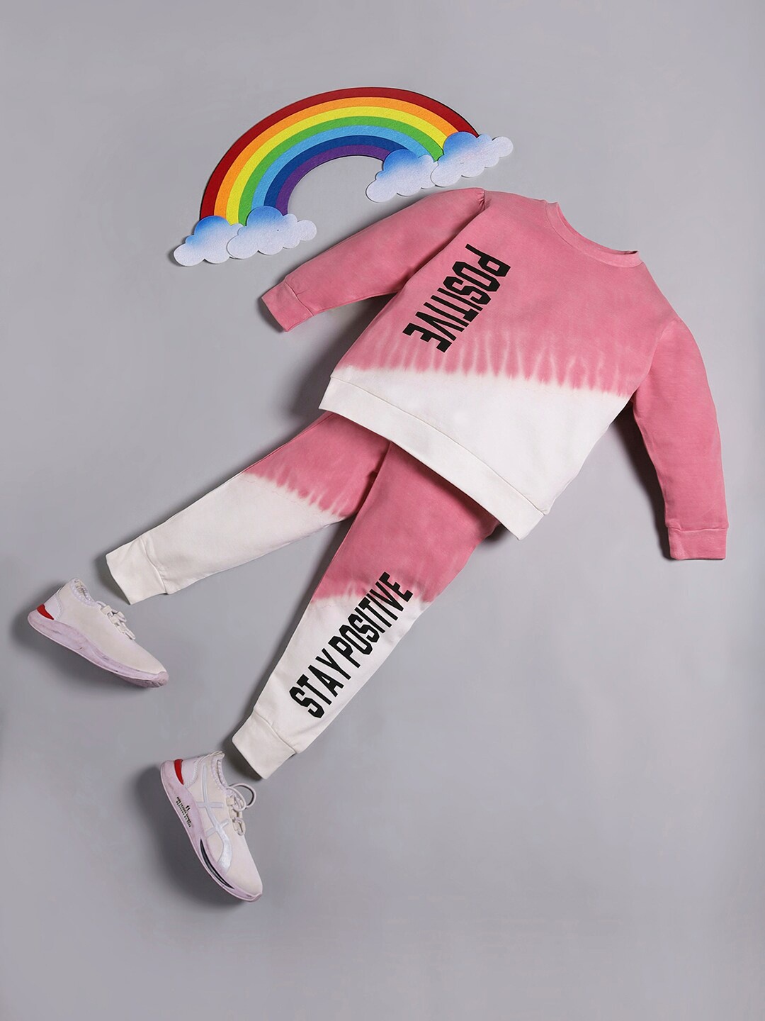 

RAINE AND JAINE Girls Colourblocked Pure Cotton Sweatshirt With Joggers, Pink