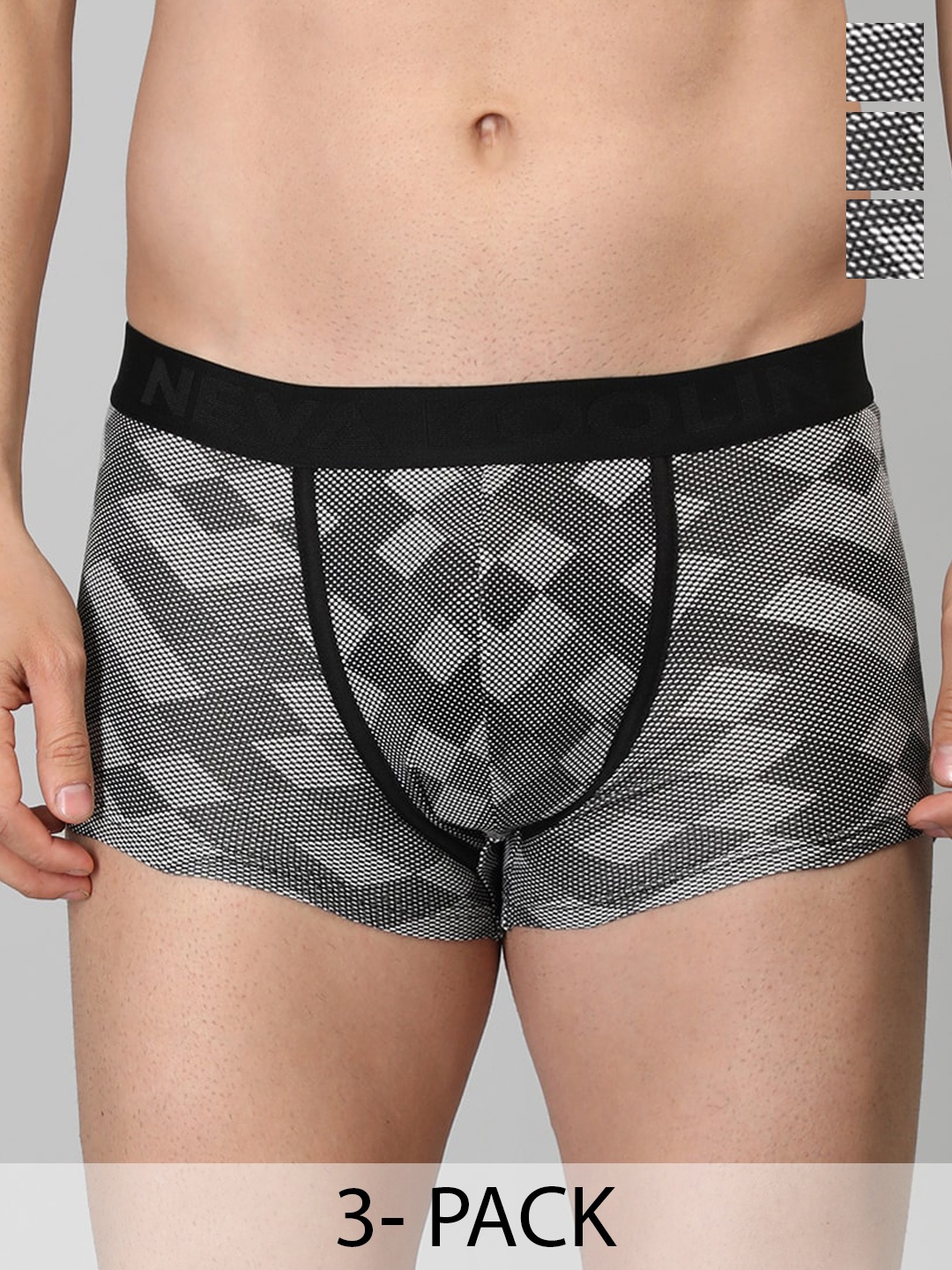 

NEVA Pack Of 3 Printed Stretchable Trunks- KL02-White/Black