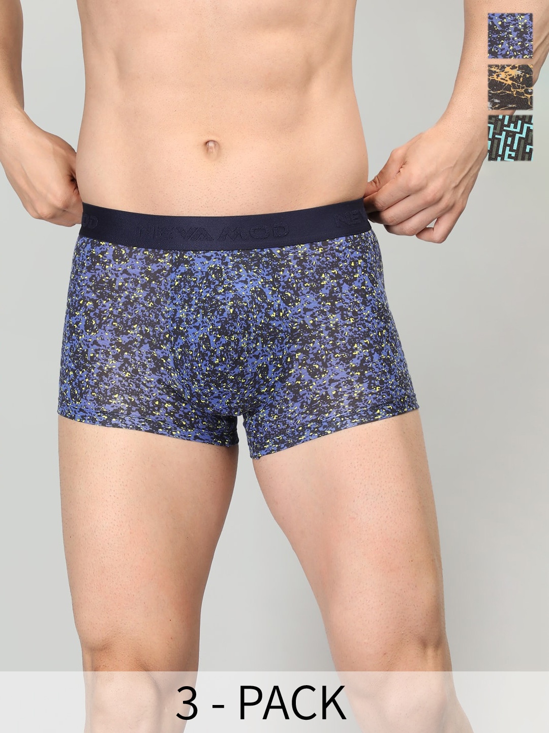 

Neva Pack Of 3 Printed Trunks MD403-123-Print 1, Print 2, Print 3, Blue