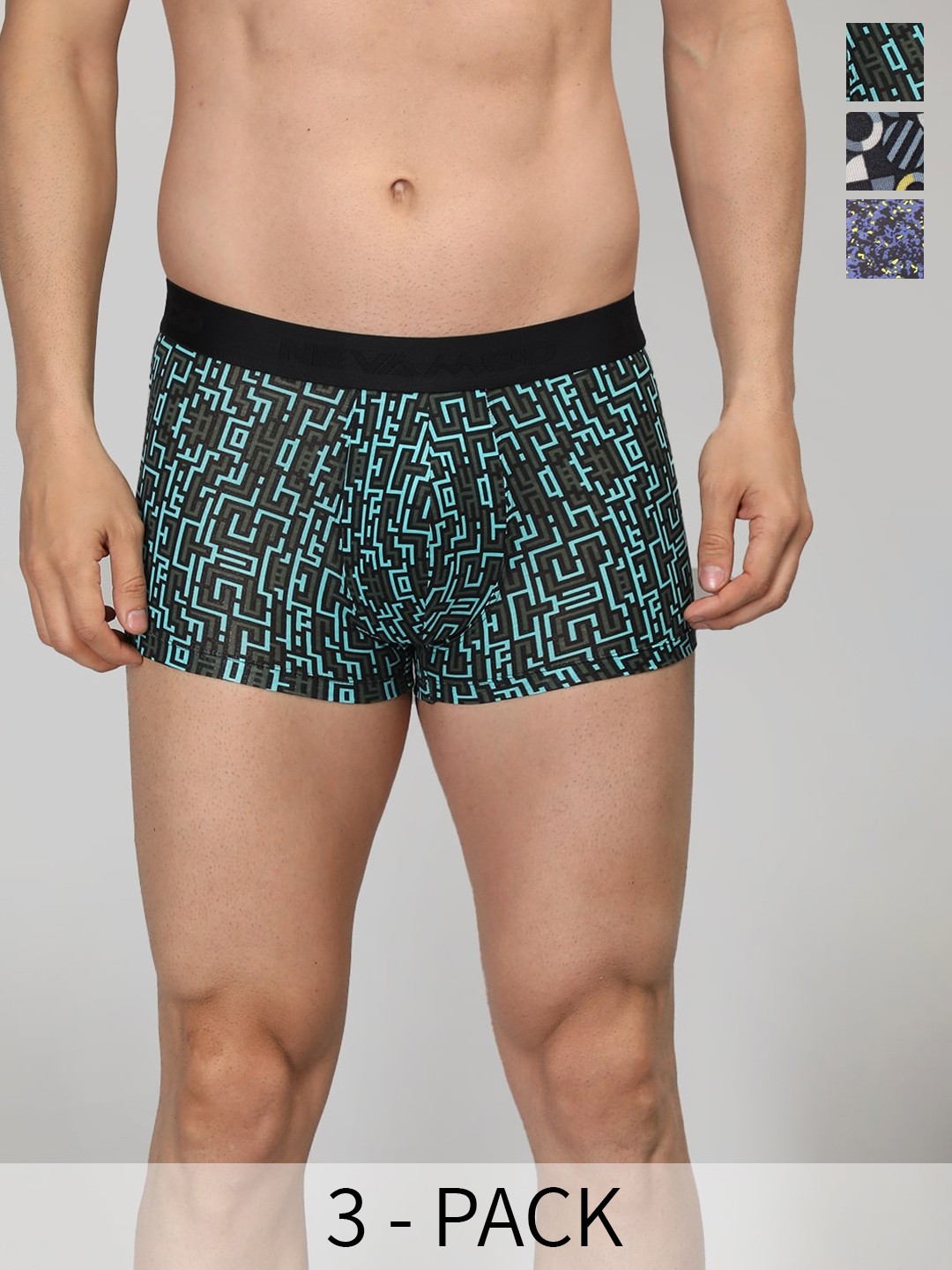 

Neva Pack Of 3 Printed Trunks MD403-512-Print 2, Print 5, Print 1, Green