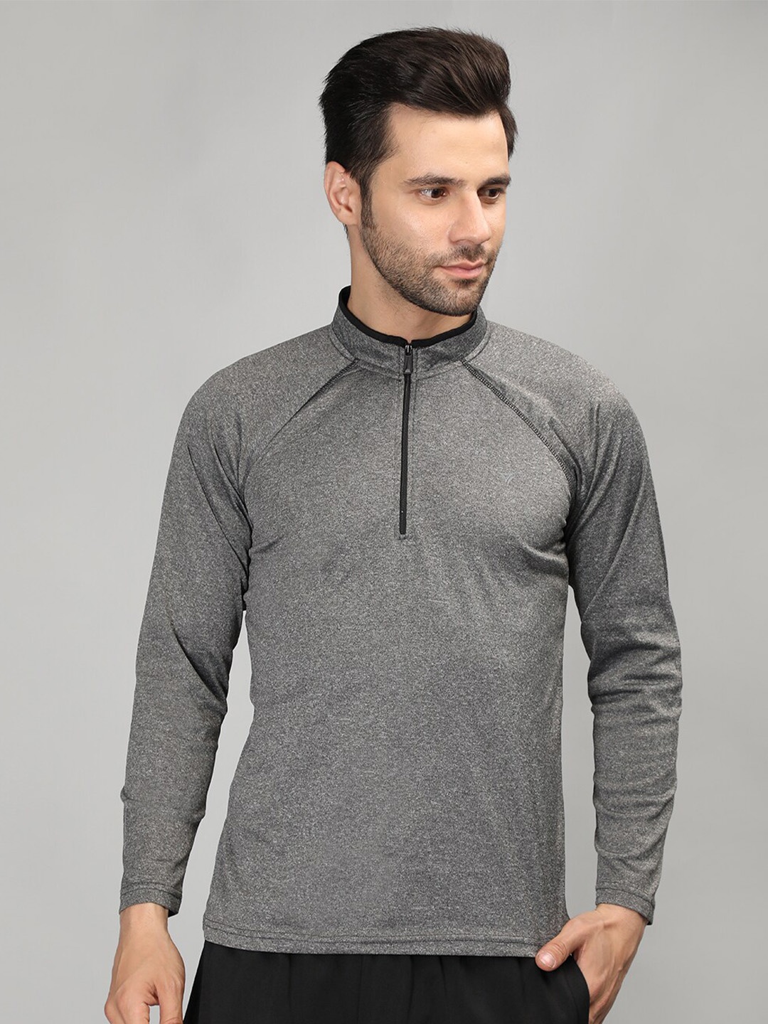 

NEVA High Neck Raglan Sleeves T-shirt, Grey