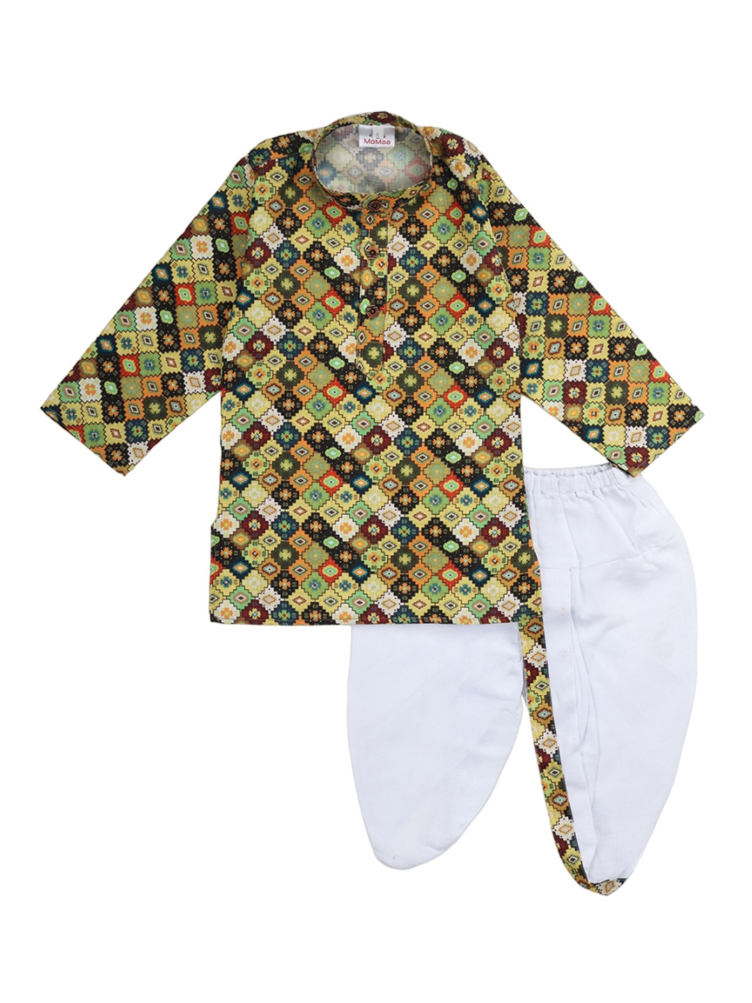 

BAESD Boys Geometric Printed Band Collar Straight Kurta with Dhoti Pants, Green