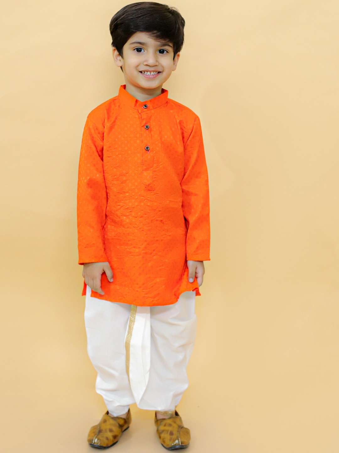 

BAESD Boys Mandarin Collar Kurta with Dhoti Pants, Orange