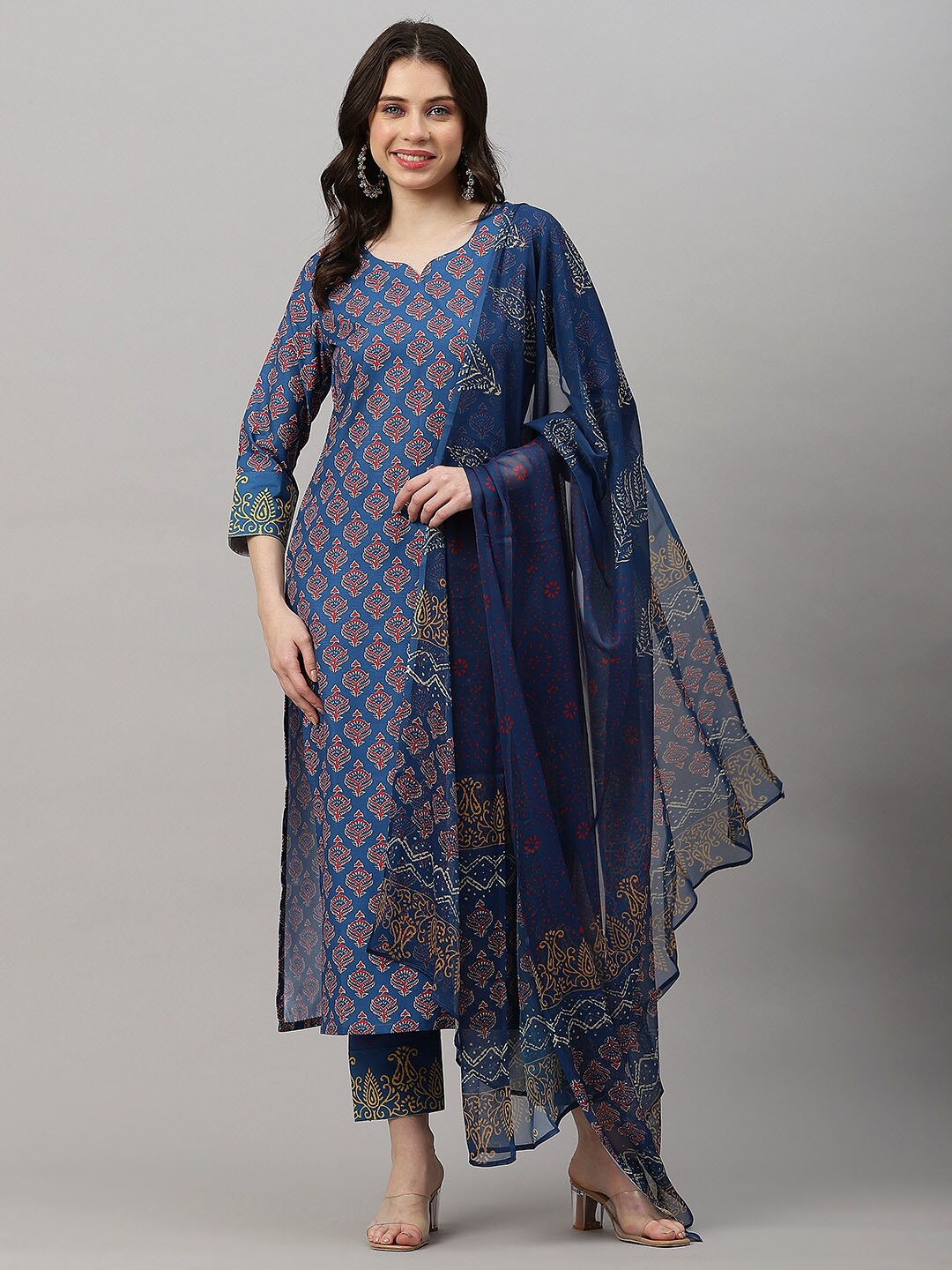 

KALINI Ethnic Motifs Printed Kurta With Trousers & Dupatta, Blue