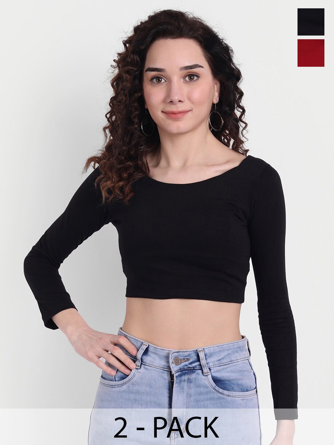 

COLOR CAPITAL Pack Of 2 Cotton Crop Fitted Top, Black