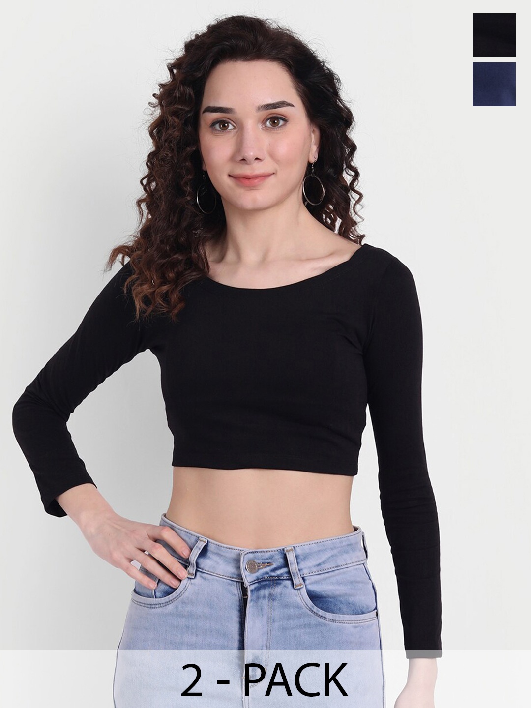 

COLOR CAPITAL Pack Of 2 Cotton Fitted Crop Tops, Black