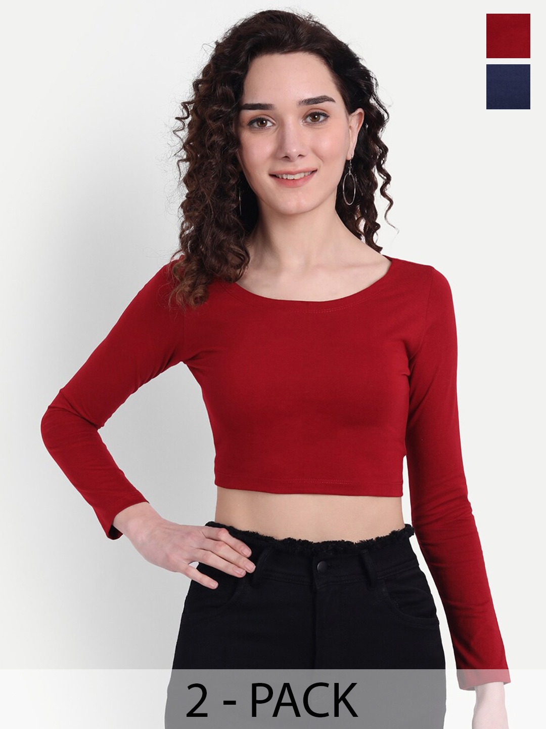 

COLOR CAPITAL Pack of 2 Cotton Fitted Crop Tops, Maroon