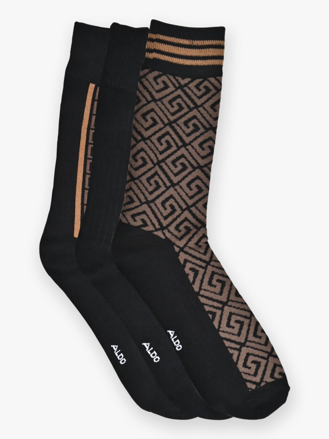 

ALDO Men Pack Of 3 Pattered Cotton Calf-Length Socks, Brown