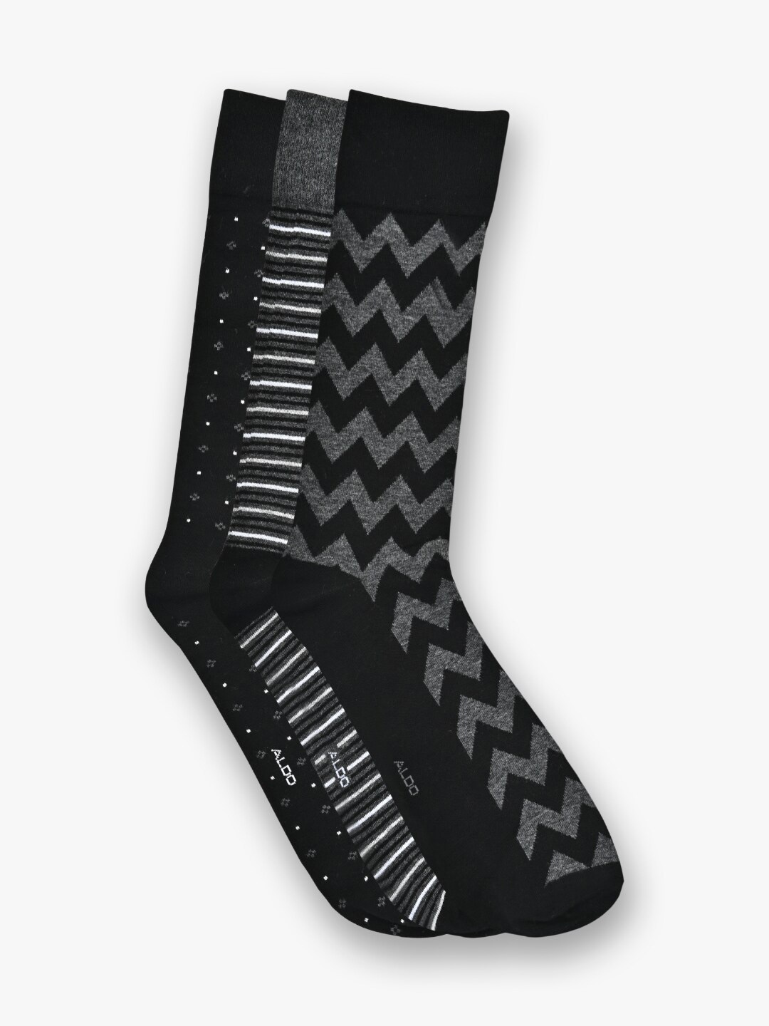 

ALDO Men Pack Of 3 Patterned Cotton Calf-Length Socks, Grey