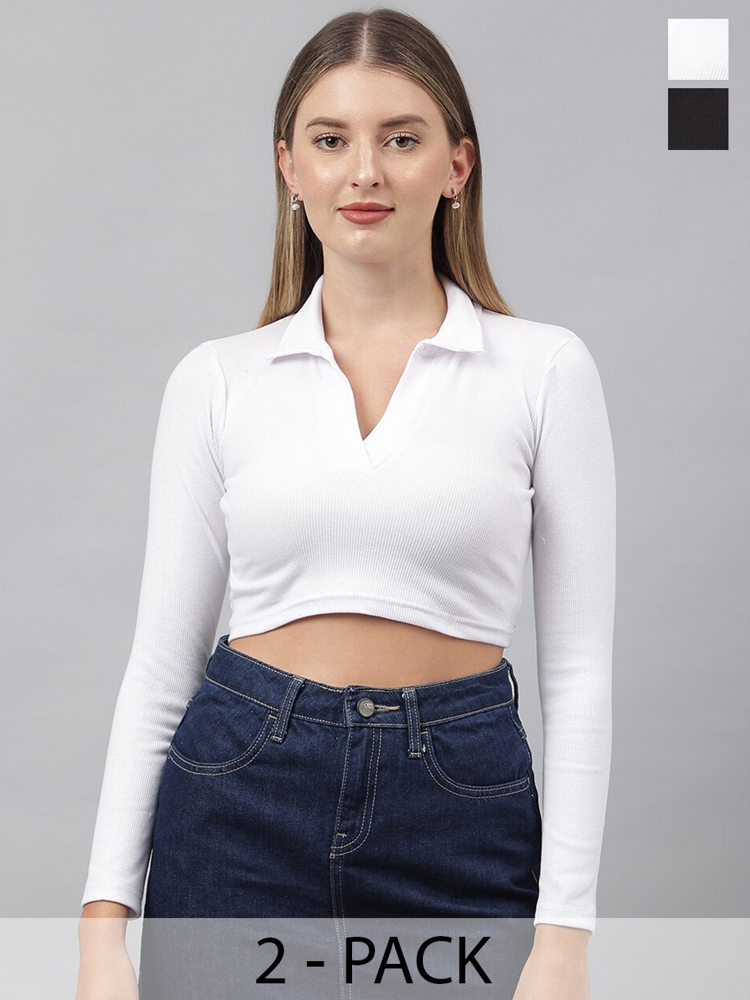 

COLOR CAPITAL Pack Of 2 Cotton Fitted Crop Top, White