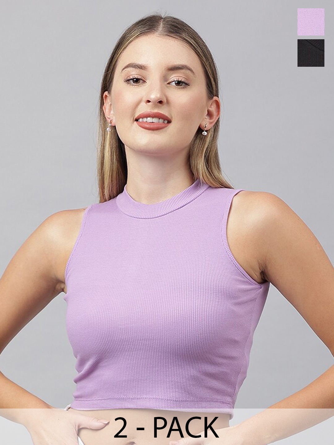 

COLOR CAPITAL Pack of 2 Cropped Cotton Fitted Top, Multi