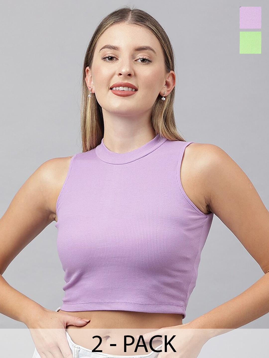 

COLOR CAPITAL Pack Of 2 Cotton Crop Top, Lavender