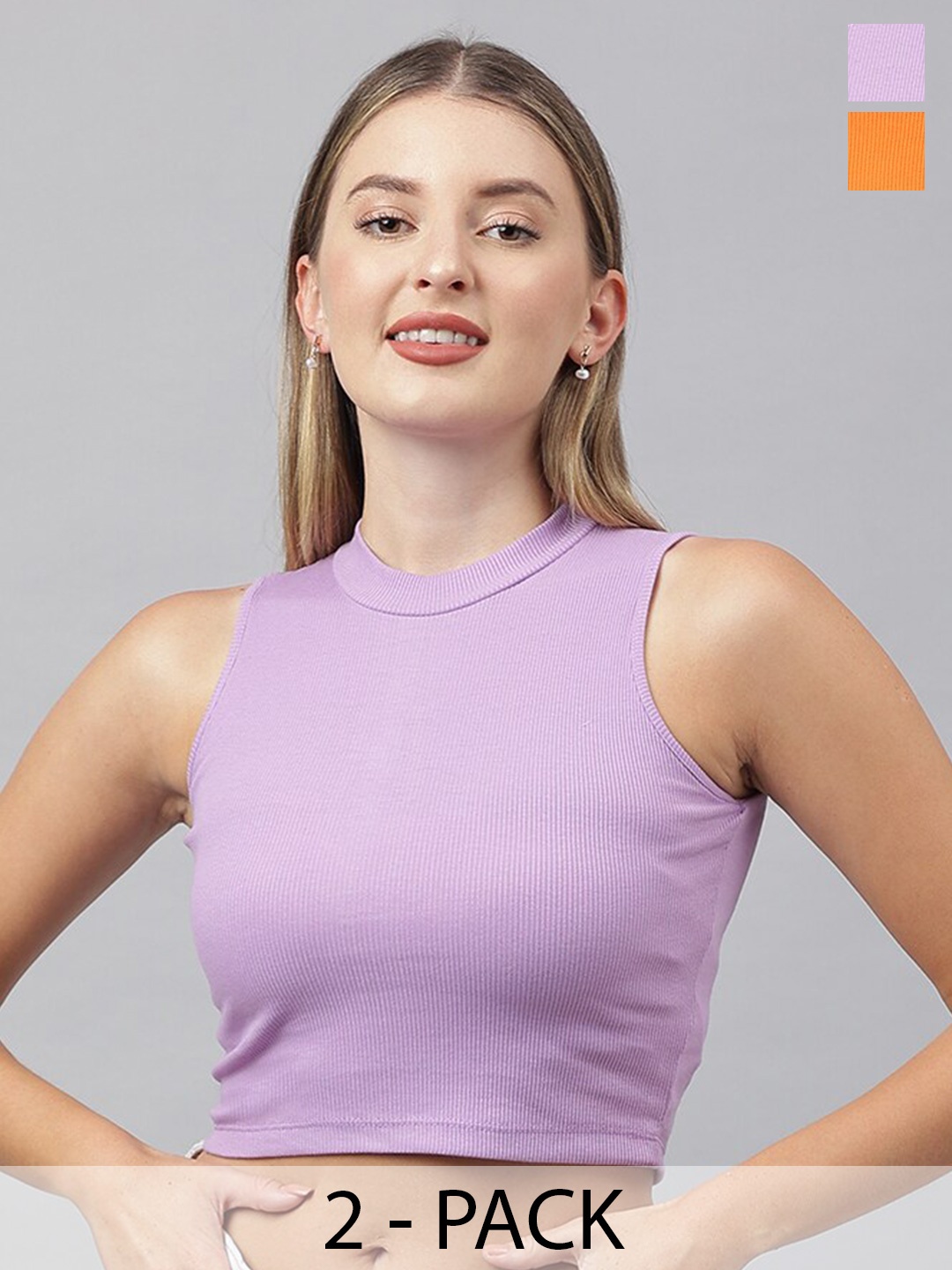 

COLOR CAPITAL Pack of 2 Cropped Cotton Fitted Top, Multi