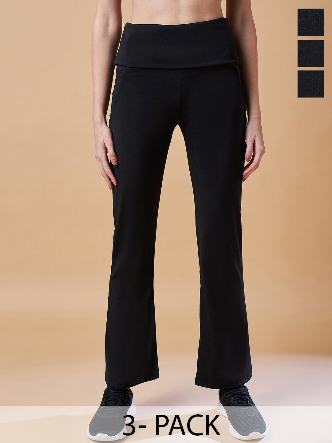 

COLOR CAPITAL Pack of 3 High-Rise Ankle Length Tights, Black