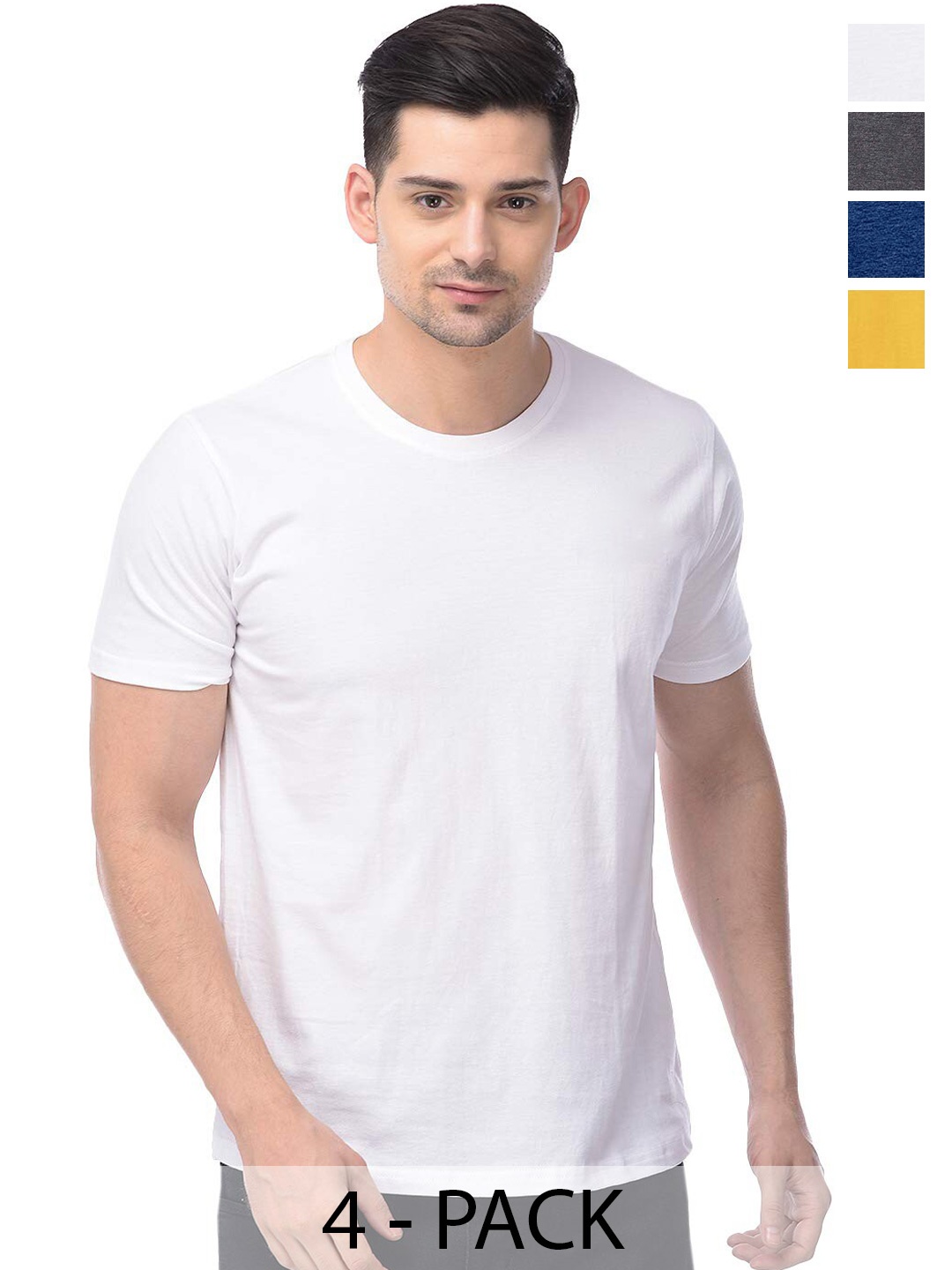 

COLOR CAPITAL Pack of 4 Round Neck Cotton T-Shirts, White