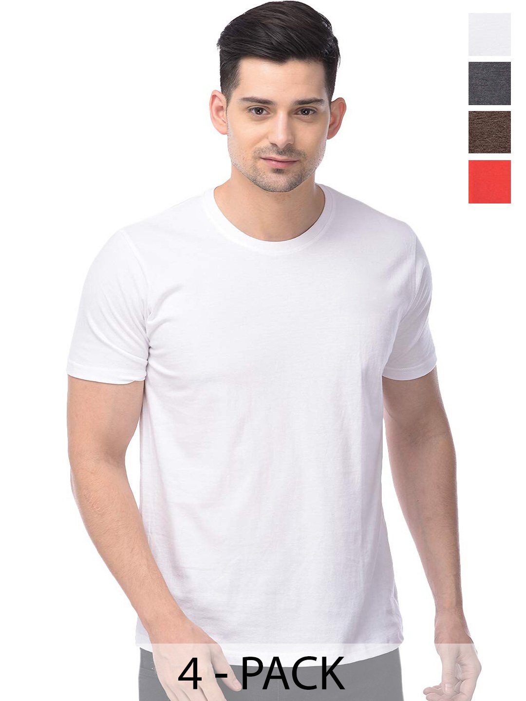 

COLOR CAPITAL Pack Of 4 Short Sleeves Cotton T-shirts, White
