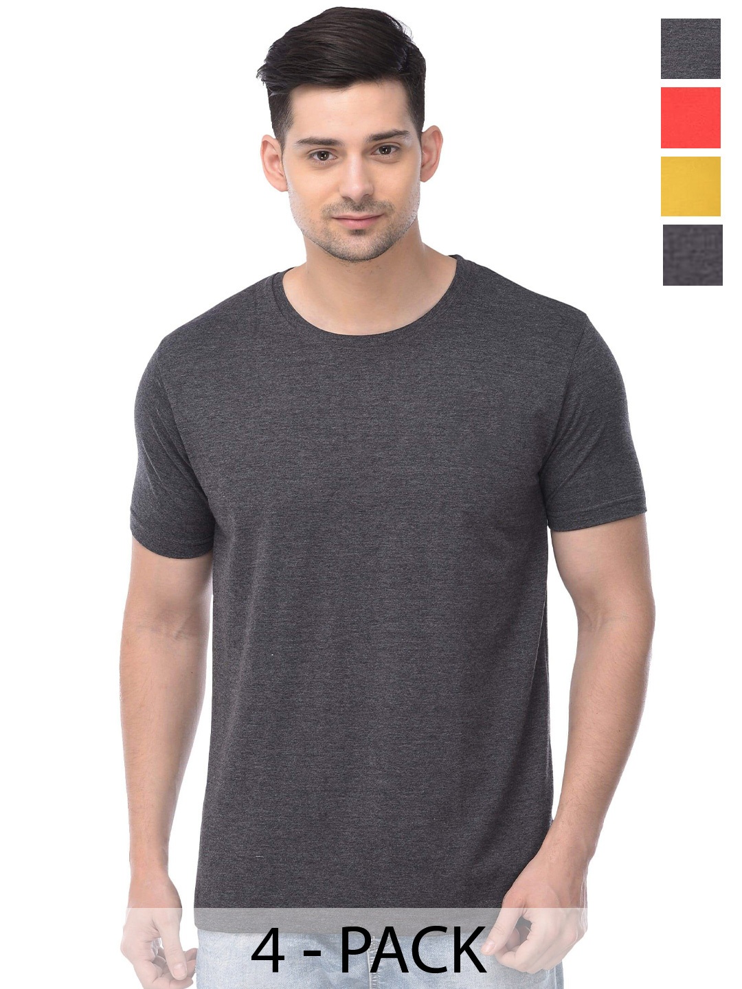 

COLOR CAPITAL Pack Of 4 Short Sleeves Cotton T-shirts, Charcoal