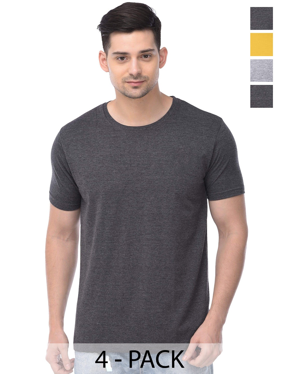 COLOR CAPITAL Pack Of 4 Short Sleeves Cotton T-shirts, Charcoal