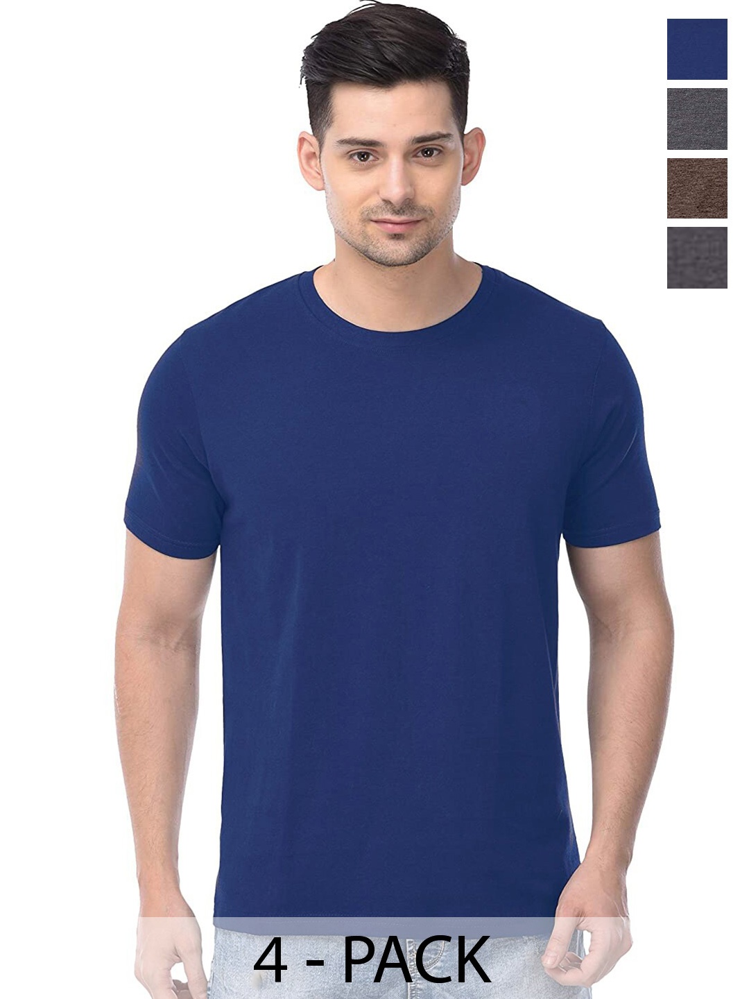 

COLOR CAPITAL Pack Of 4 Short Sleeves Cotton T-shirts, Blue