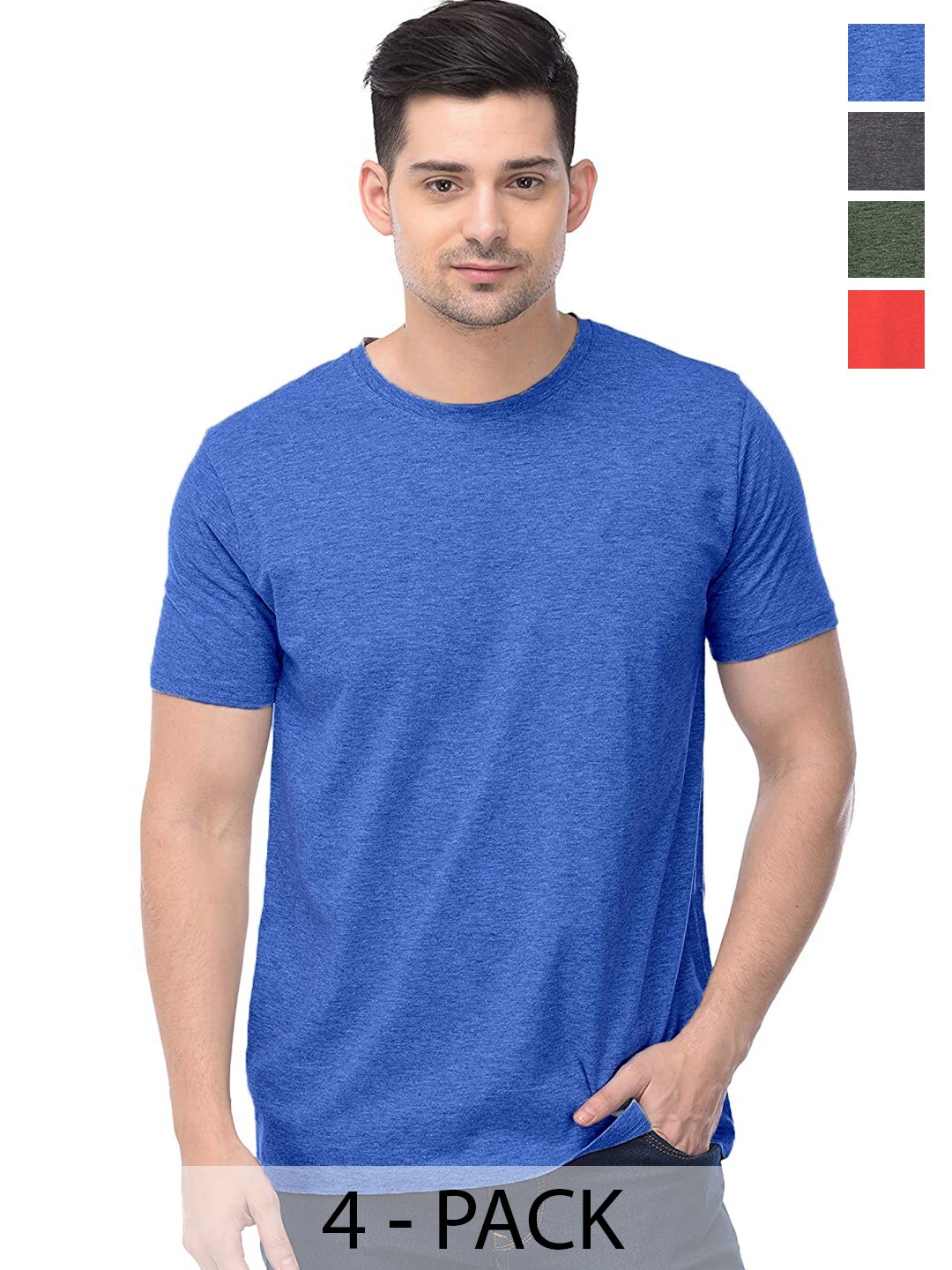 

COLOR CAPITAL Unisex Pack Of 4 Round Neck Regular Sleeves Cotton Regular T-shirt, Grey