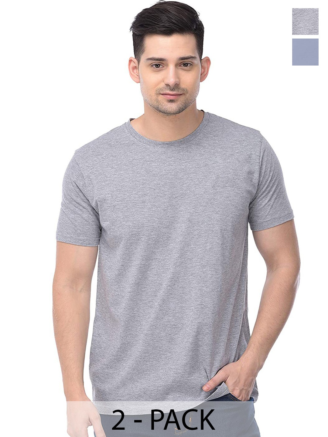 

COLOR CAPITAL Unisex Pack Of 2 Round Neck Cotton T-shirt, Grey