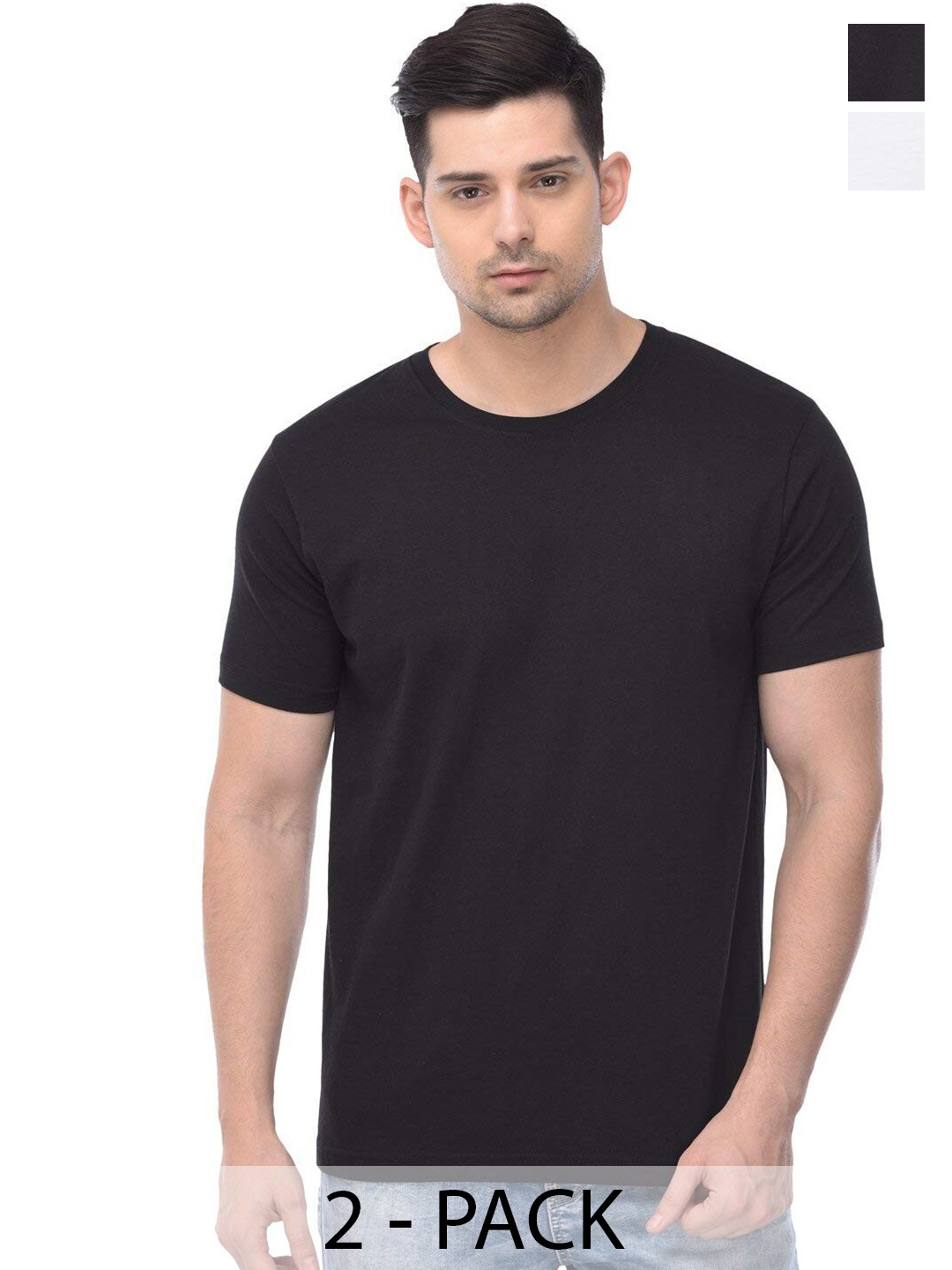 COLOR CAPITAL Unisex Pack Of 2 Short Sleeves Cotton T-shirts, Black