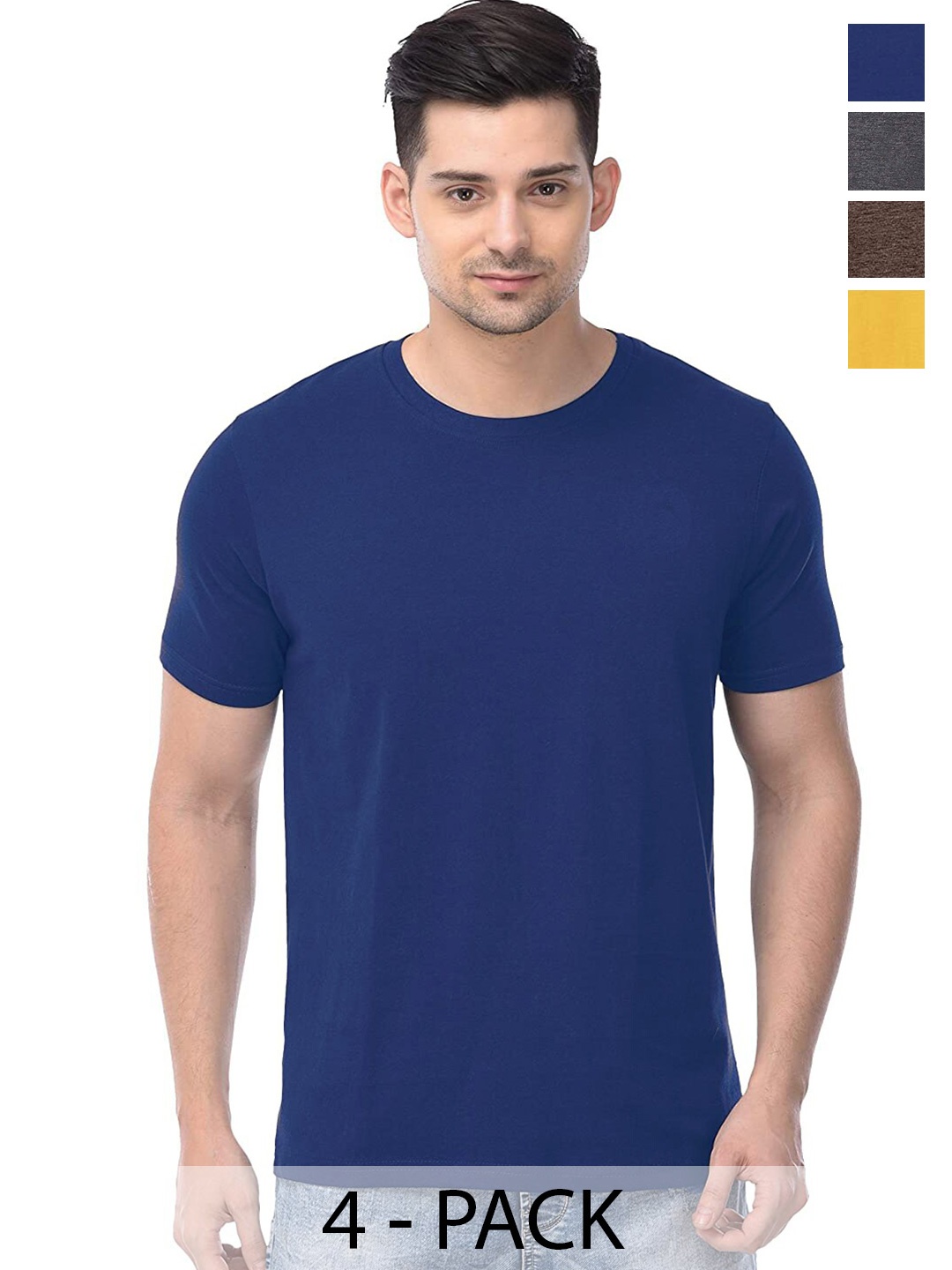 

COLOR CAPITAL Unisex Pack Of 4 Short Sleeves Cotton T-shirts, Navy blue