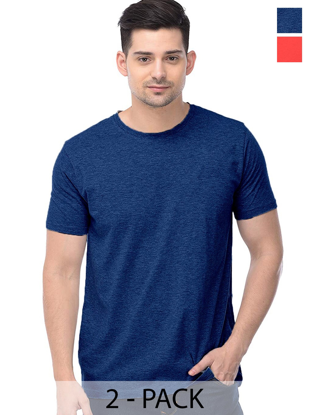 

COLOR CAPITAL Unisex Pack Of 2 Short Sleeves Cotton T-shirts, Navy blue