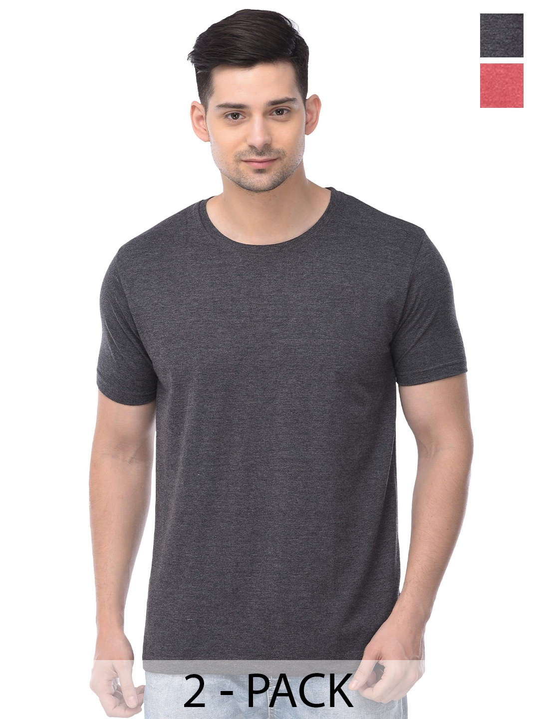 

COLOR CAPITAL Pack of 2 Cotton Round Neck T-shirts, Grey
