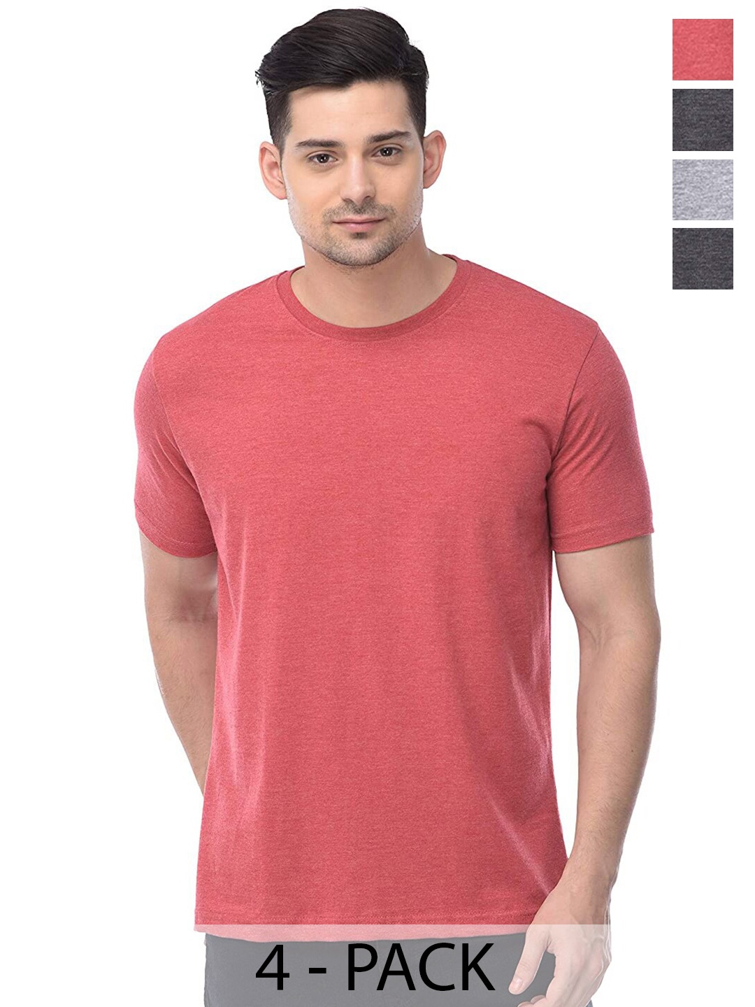 

COLOR CAPITAL Pack of 4 Cotton Round Neck T-shirts, Pink