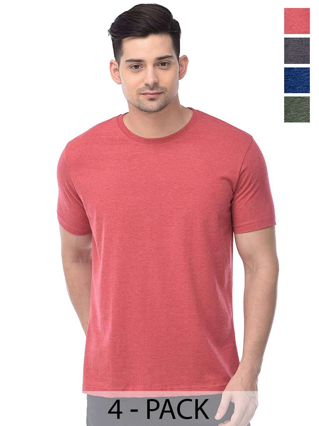 

COLOR CAPITAL Pack of 4 Cotton Round Neck T-shirts, Pink
