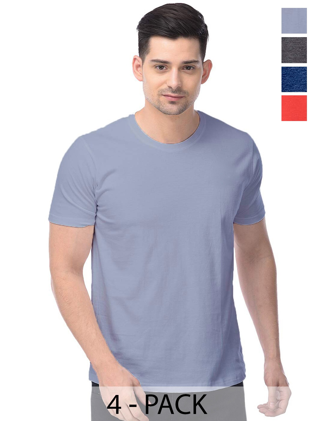 COLOR CAPITAL Unisex Pack Of 4 Round Neck Cotton Casual T-shirt, Grey