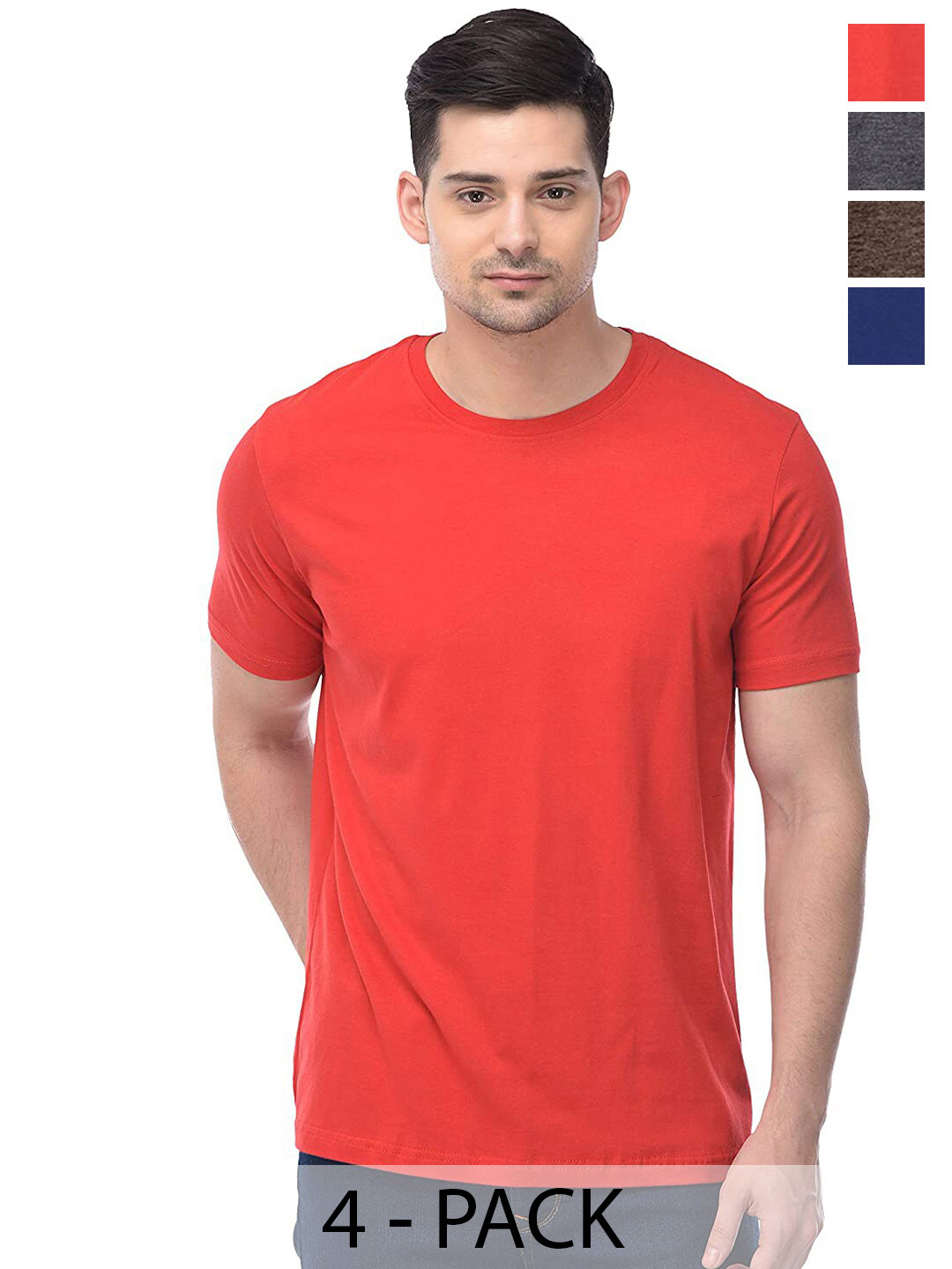 

COLOR CAPITAL Pack Of 4 Cotton T-shirt, Red