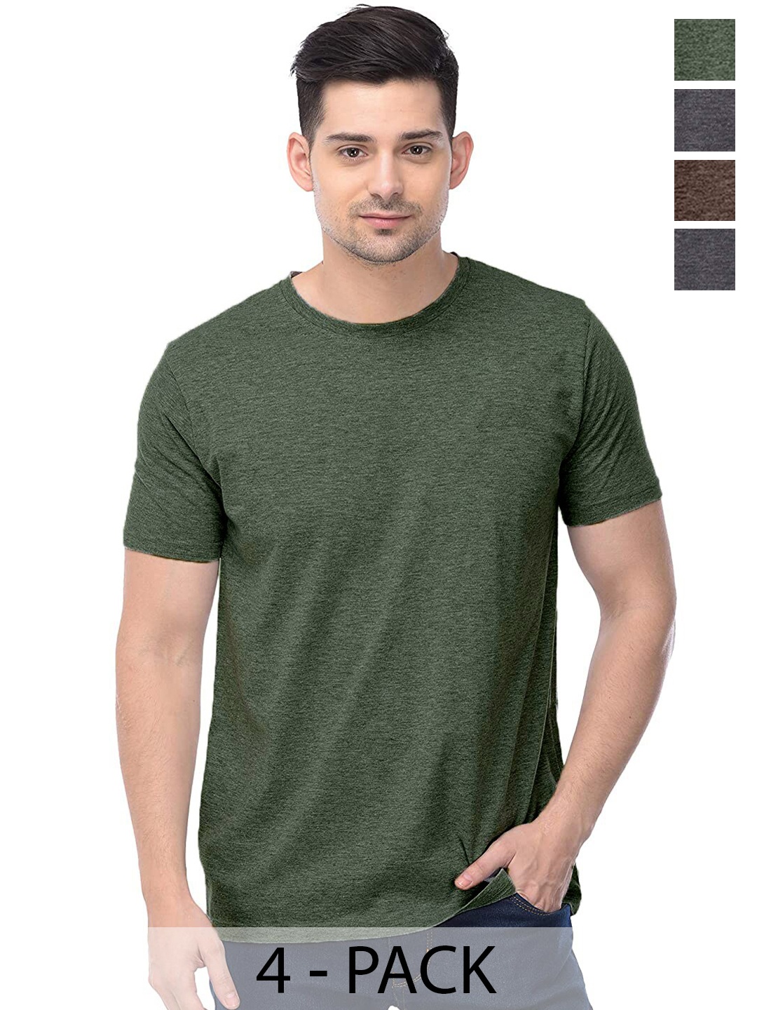 

COLOR CAPITAL Pack Of 4 Cotton T-shirt, Green