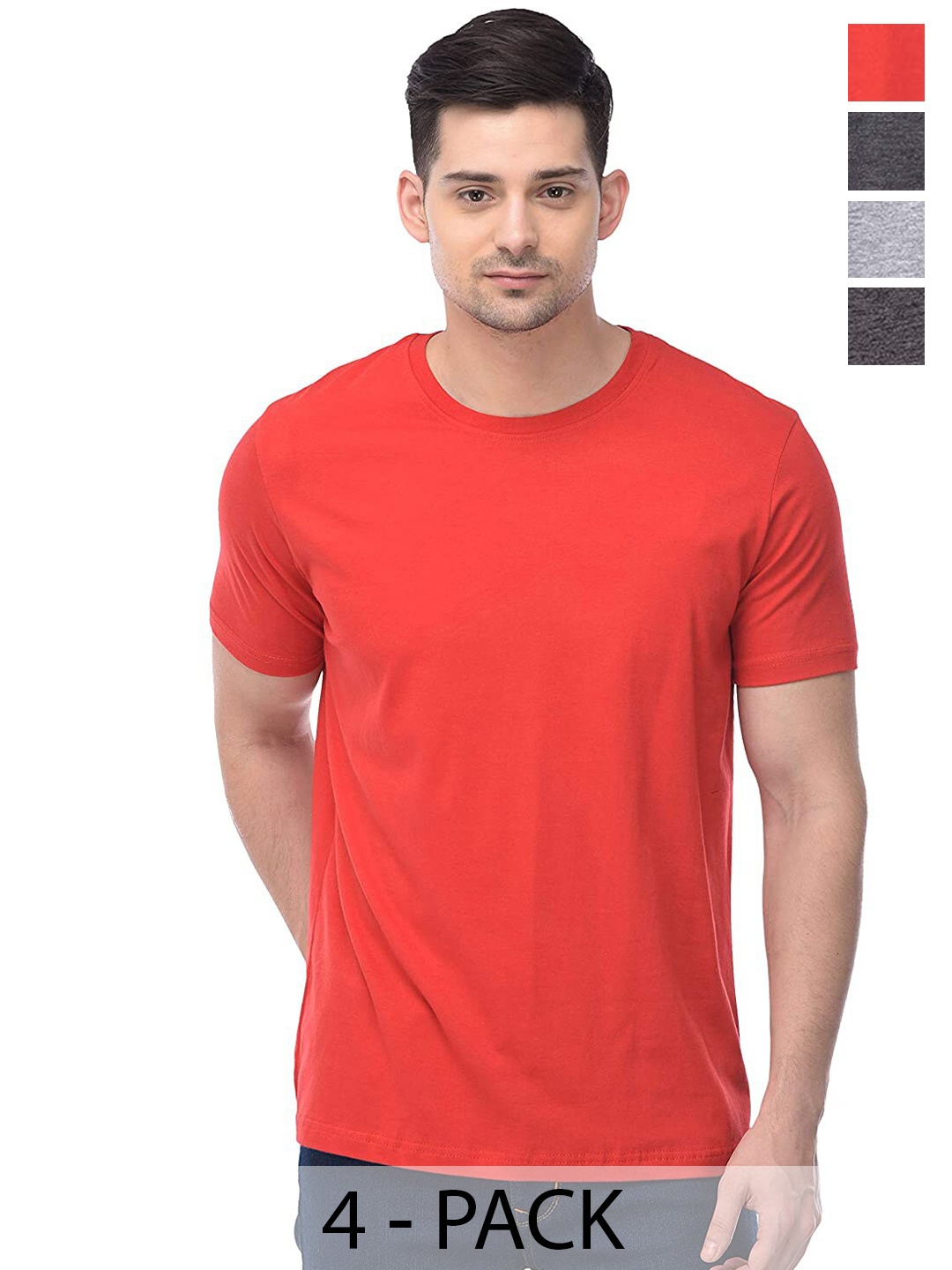 

COLOR CAPITAL Pack Of 4 Cotton T-shirt, Red