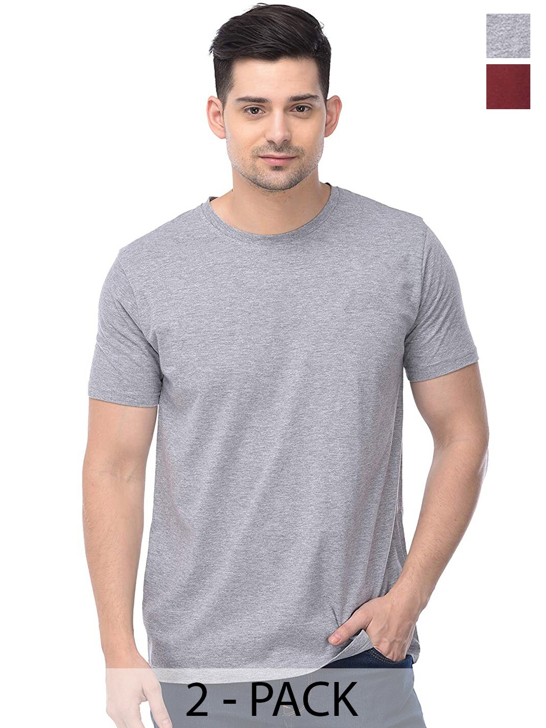 

COLOR CAPITAL Unisex Pack of 2 Cotton T-shirts, Grey