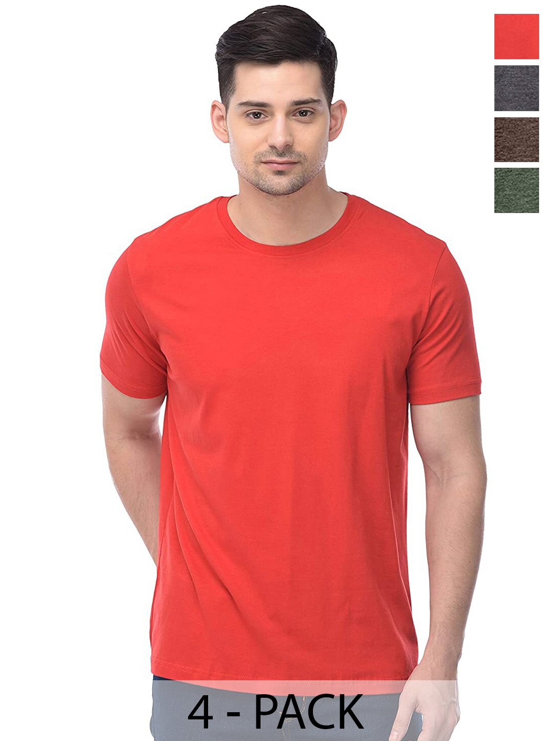 

COLOR CAPITAL Unisex Pack of 4 Cotton T-shirts, Red