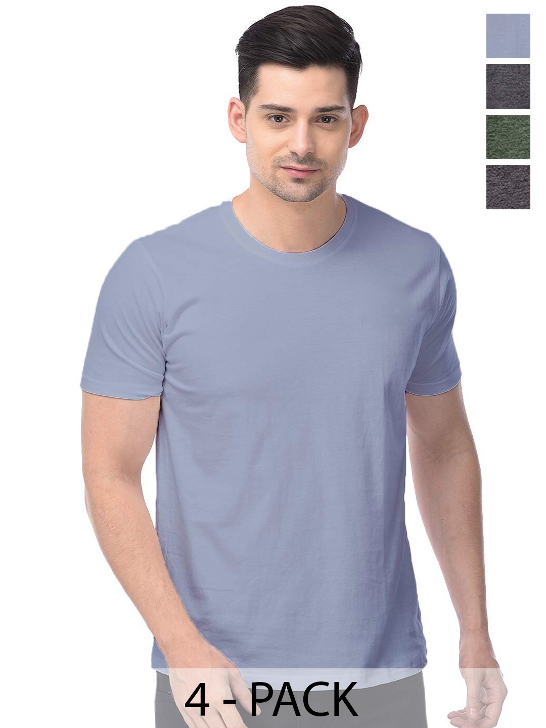 

COLOR CAPITAL Unisex Pack Of 4 Round Neck Short Sleeves Cotton T-shirts, Grey