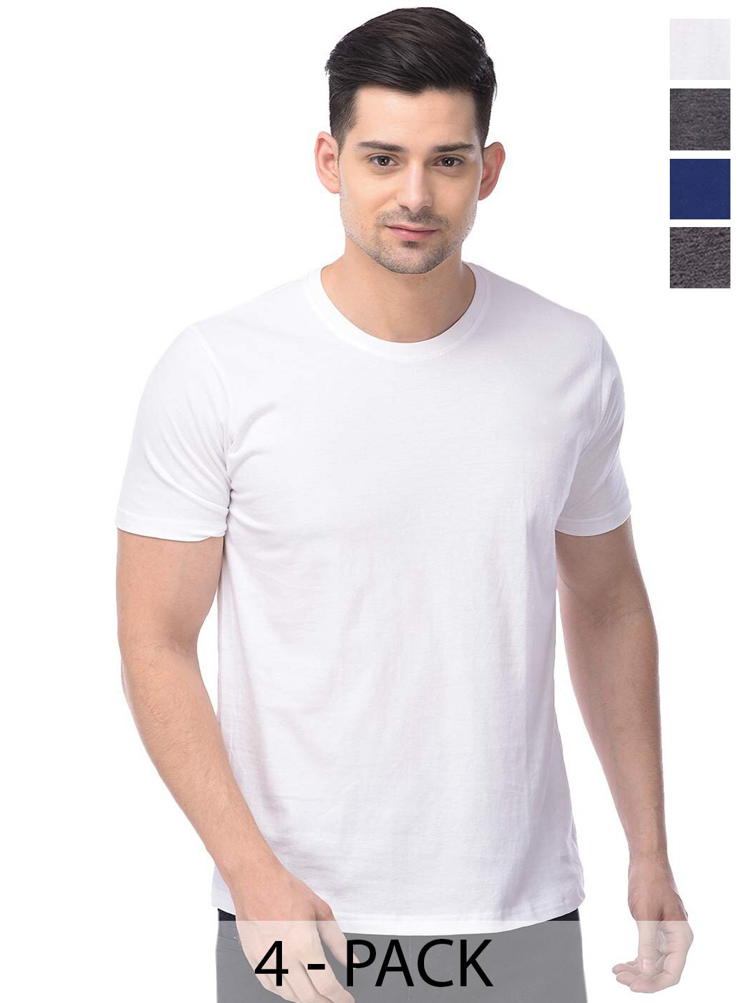 

COLOR CAPITAL Unisex Pack Of 4 Round Neck Short Sleeves Cotton T-shirts, White