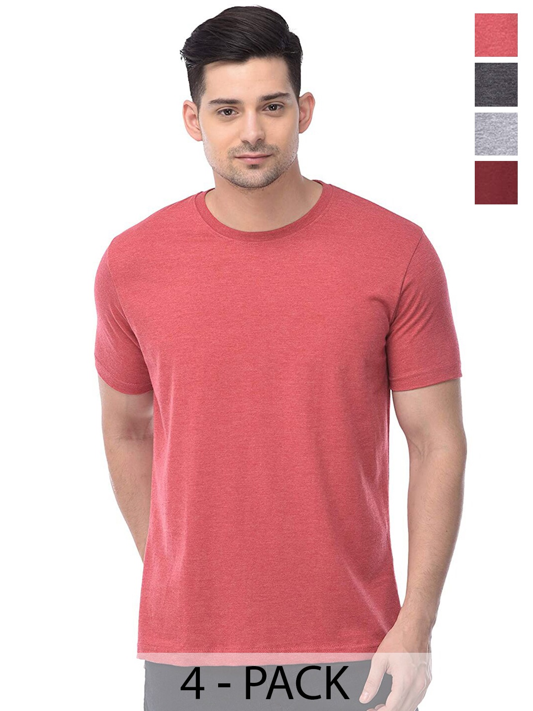 COLOR CAPITAL Unisex Pack Of 4 Cotton T-Shirt, Pink