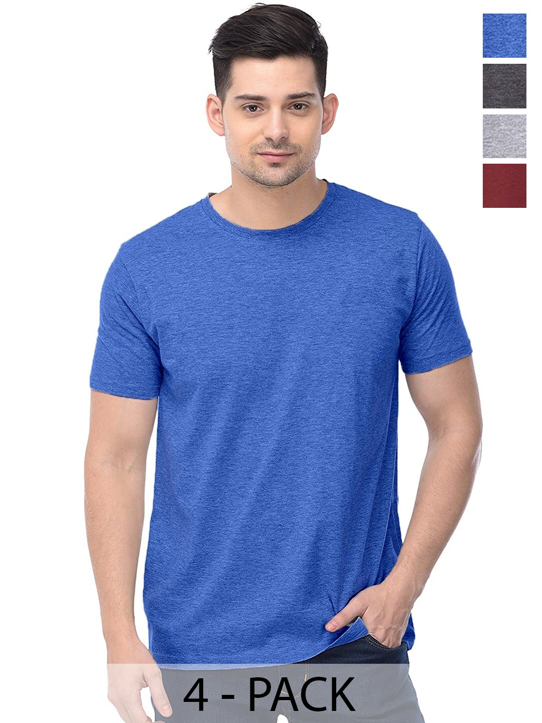 

COLOR CAPITAL Unisex Pack Of 4 Cotton T-Shirt, Blue
