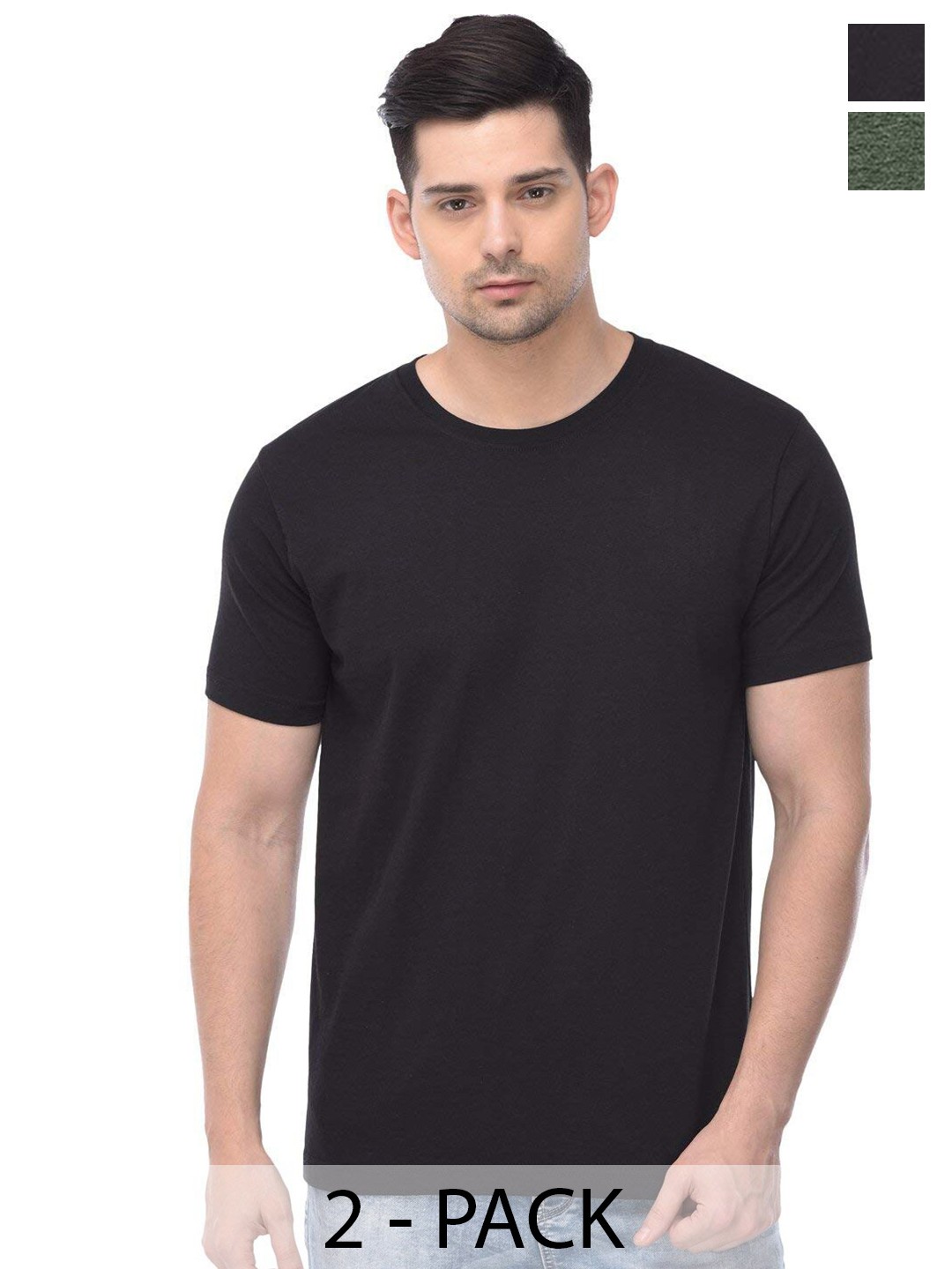 

COLOR CAPITAL Unisex Pack Of 2 Round Neck Short Sleeves Cotton T-shirt, Black