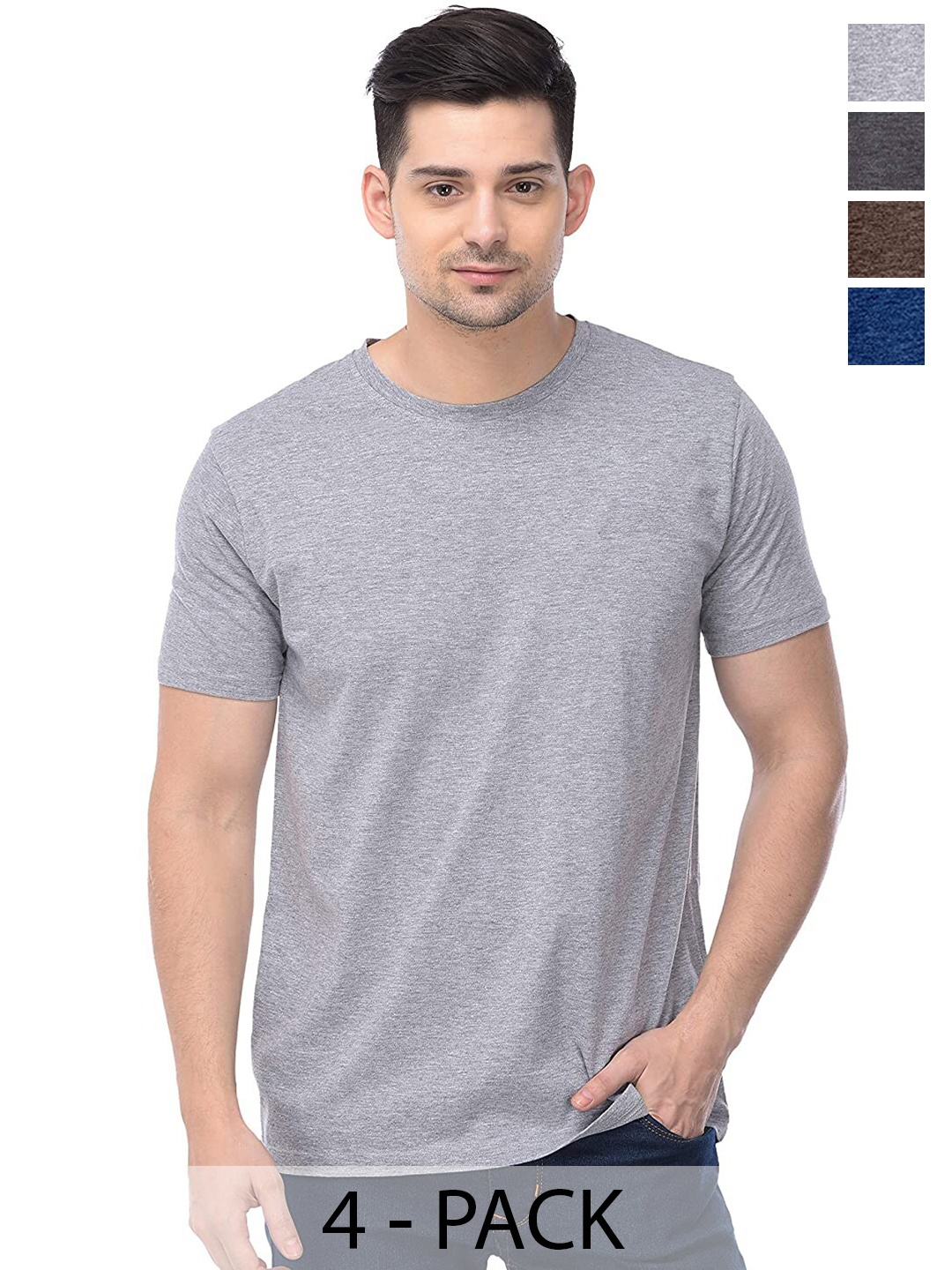 

COLOR CAPITAL Unisex Pack Of 4 Cotton T-shirts, Grey